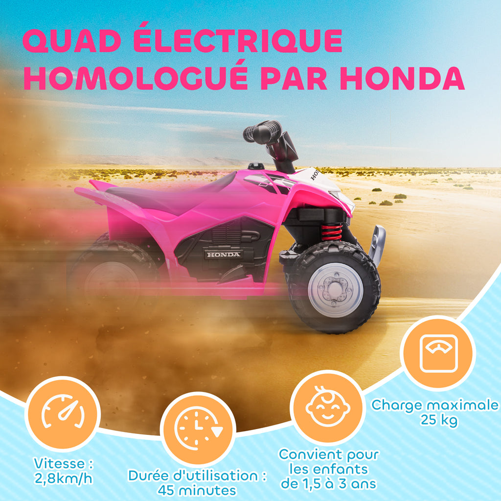 Quad électrique enfant 6 V, vitesse de 2,8 km/h, phares LED, klaxon, poignée et selle ergonomique, rose-6