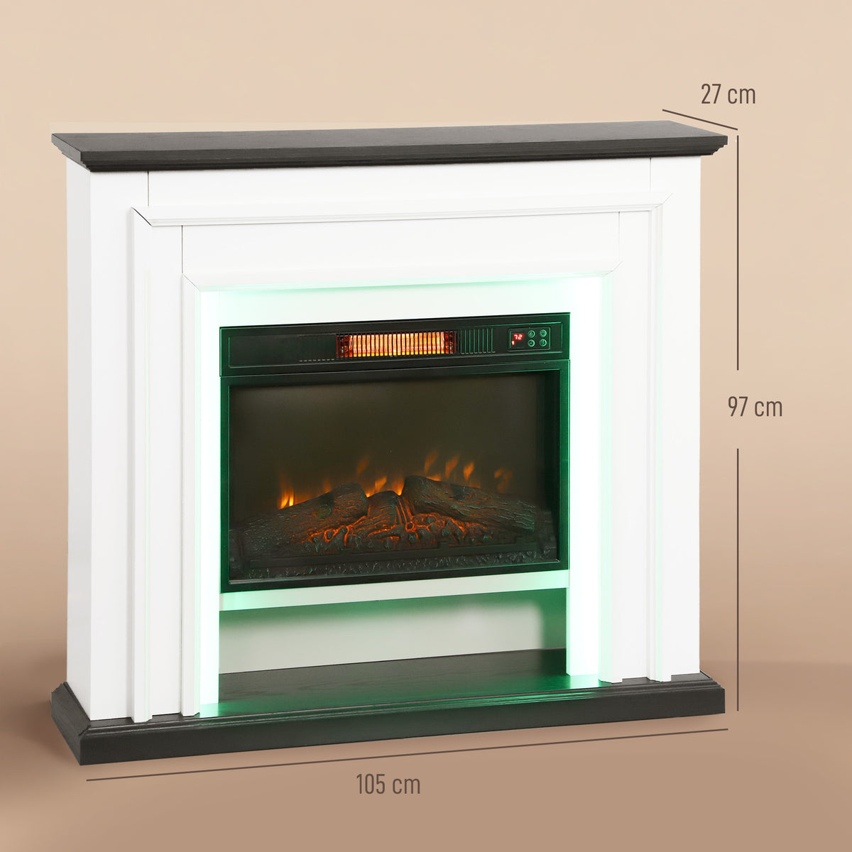 Cheminée électrique 1800W, fausse cheminée décorative lumières LED RGB, effet flamme, manteau, 105 x 27 x 97 cm, noir-2