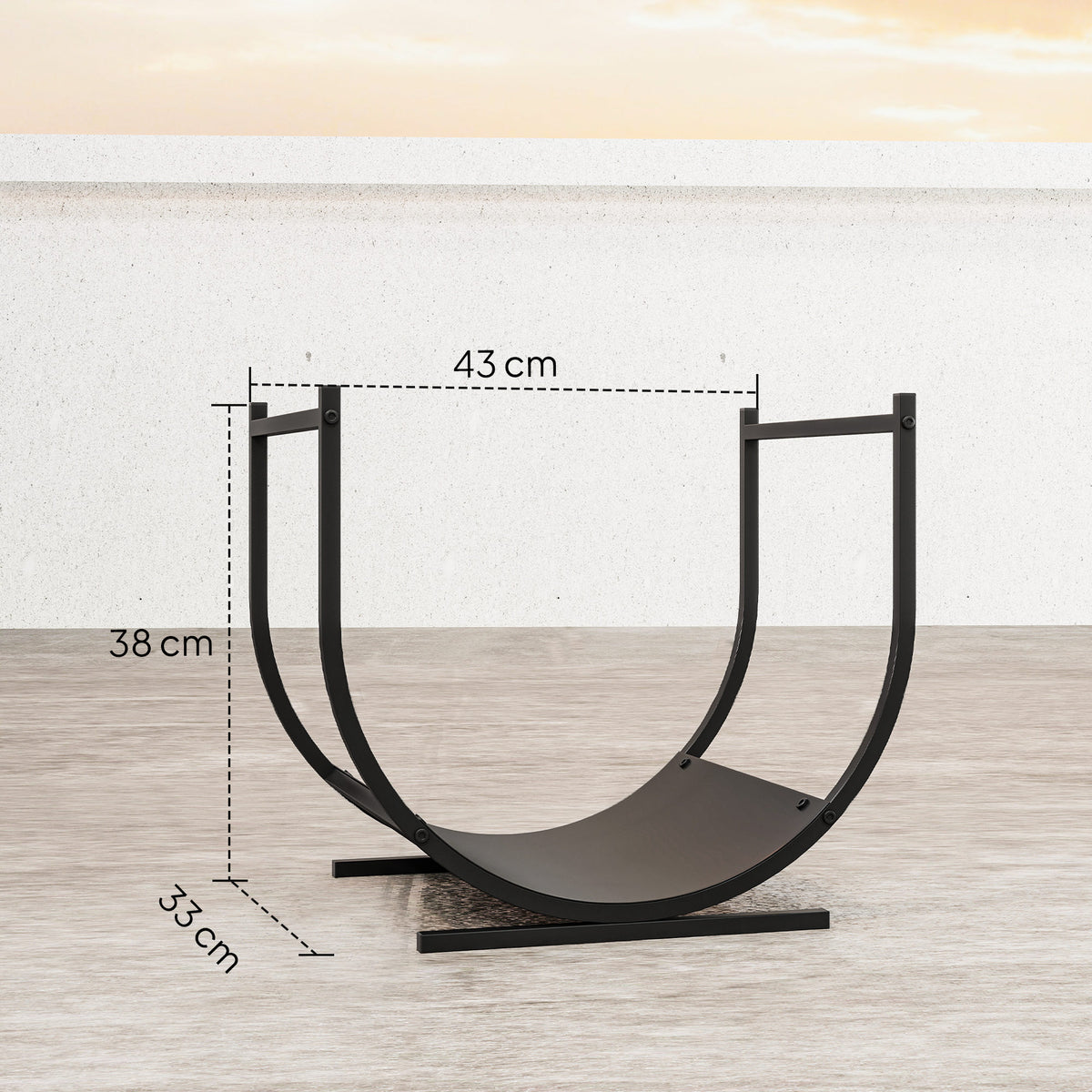 Range-bûches porte buche de cheminée incurvé robust pour intérieur et extérieur, cadre en métal, 43 x 33 x 38 cm, noir-2