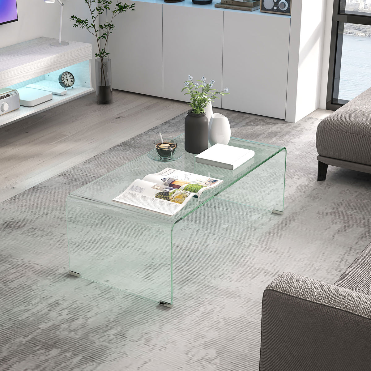 Table basse en verre table de salon rectangulaire design moderne en verre trempé avec bords arrondis sûrs transparent-6