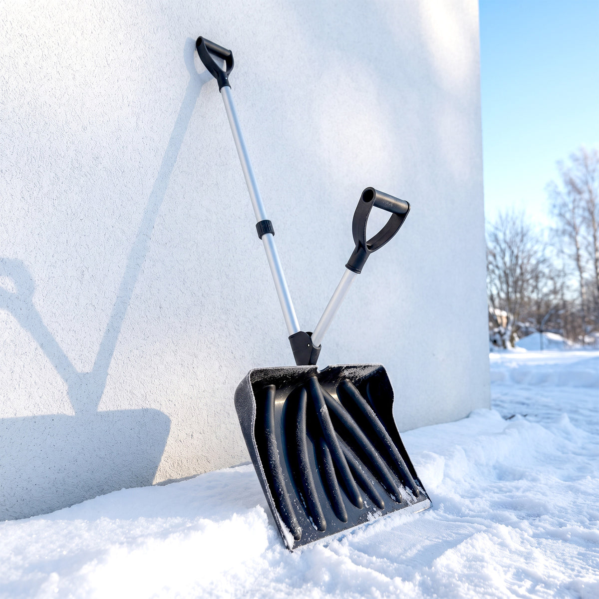 Pelle à Neige Aluminium Portable avec Poignée d'Assistance en D, Lame Large de 45 cm, Manche Amovible, Noir-1