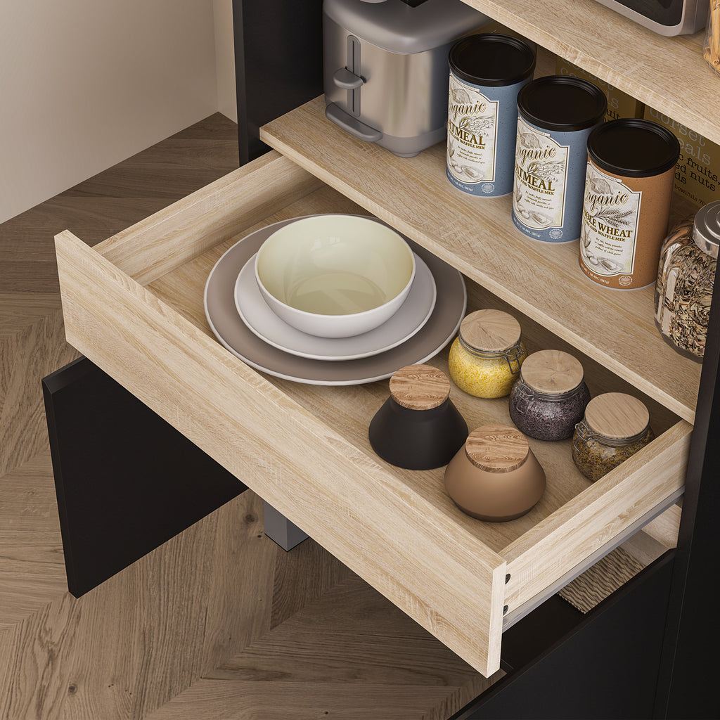 Meuble micro onde, buffet cuisine avec placard tiroir étagère supérieur, 60 x 40 x 131 cm chêne et noir-7