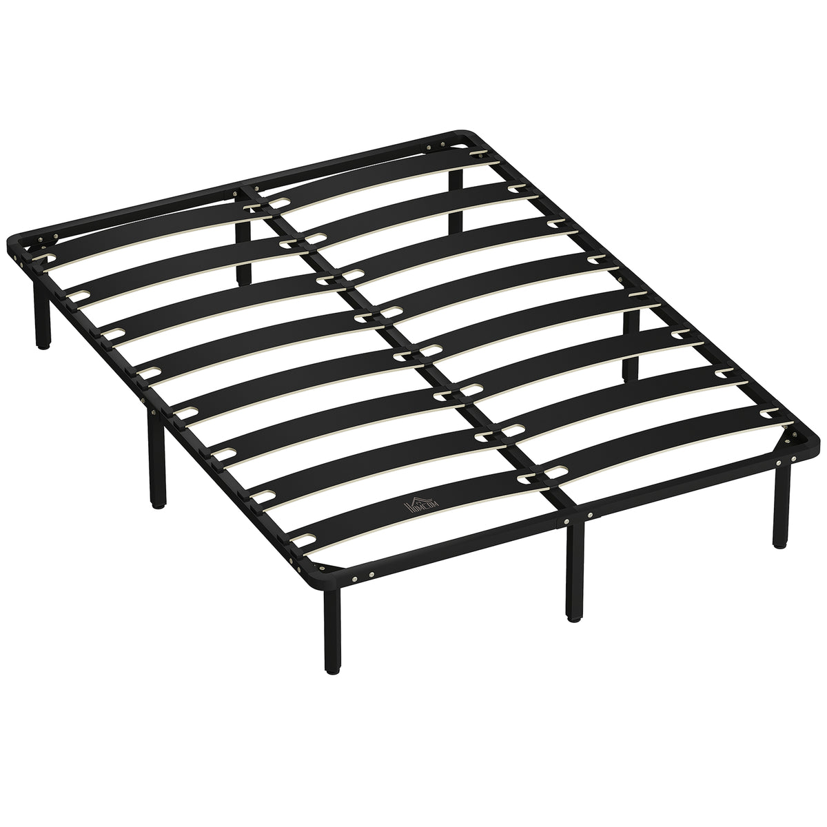 Cadre de lit 140 x 190 cm, lit 2 personnes avec sommier à lattes en bois massif et pied, avec rangement au-dessous, noir-0