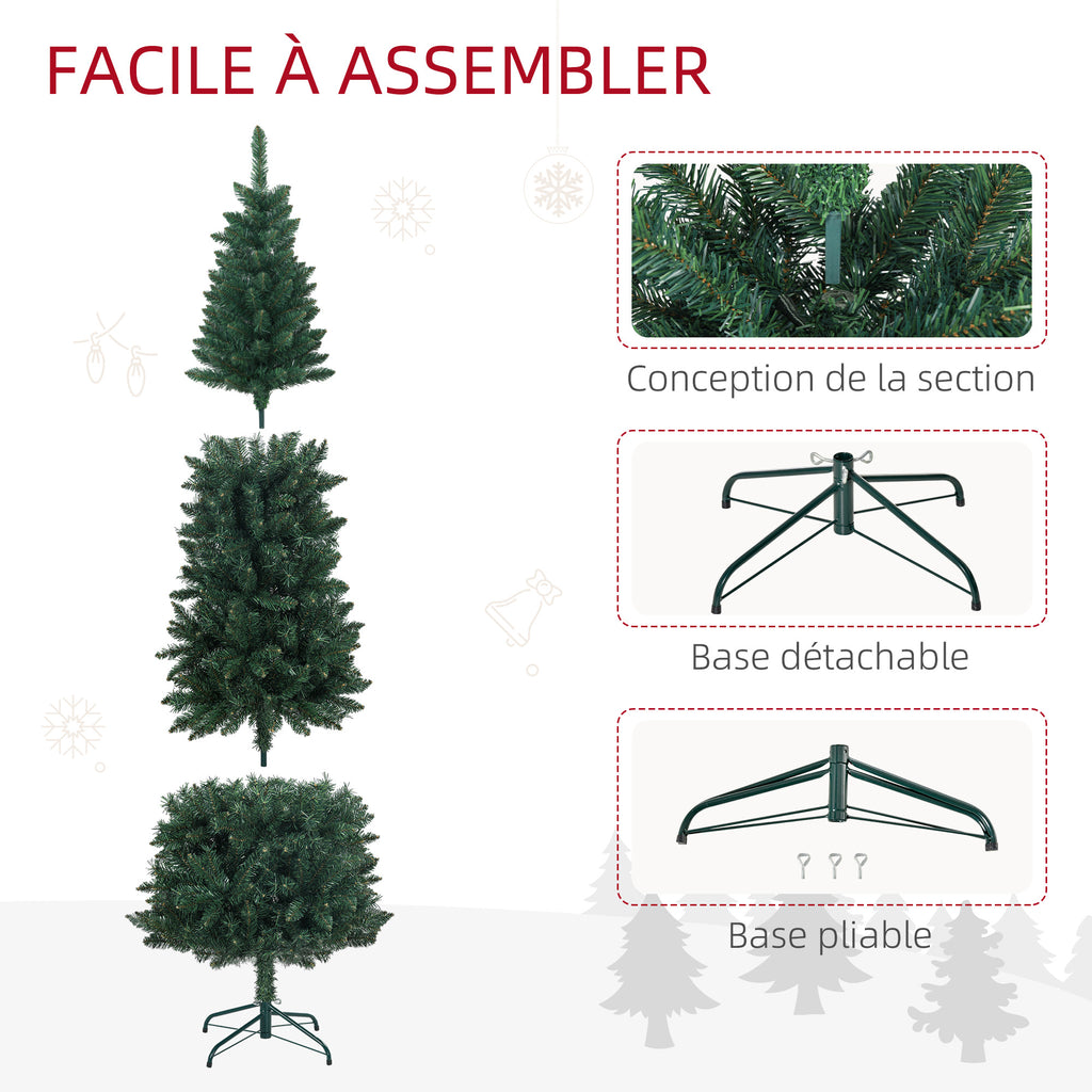 Sapin de Noël Artificiel 210 cm Arbre de Noël Slim avec support en acier pliable, 687 branches épines Vert-5
