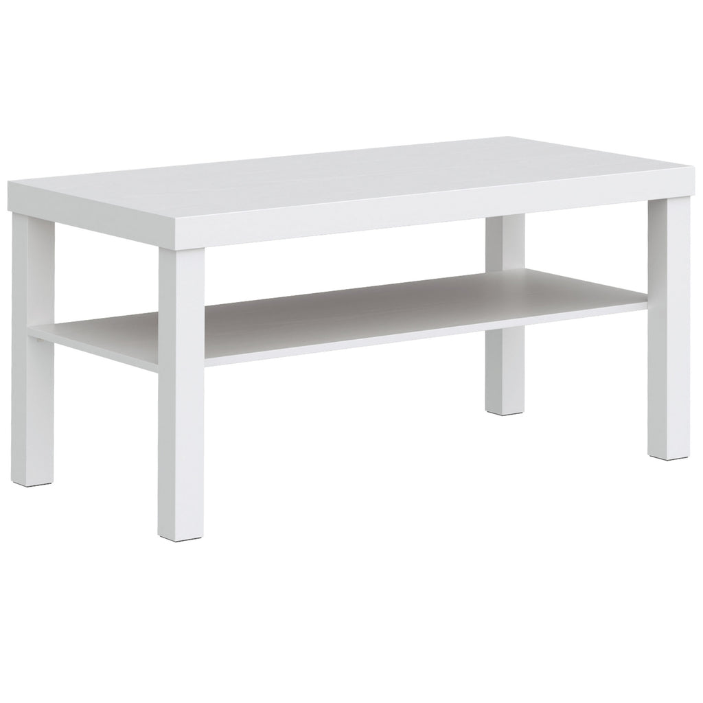 Table basse de salon, table d'appoint rectangulaire à 2 niveaux avec étagère de rangement, 90x45x44,5cm, blanc-0