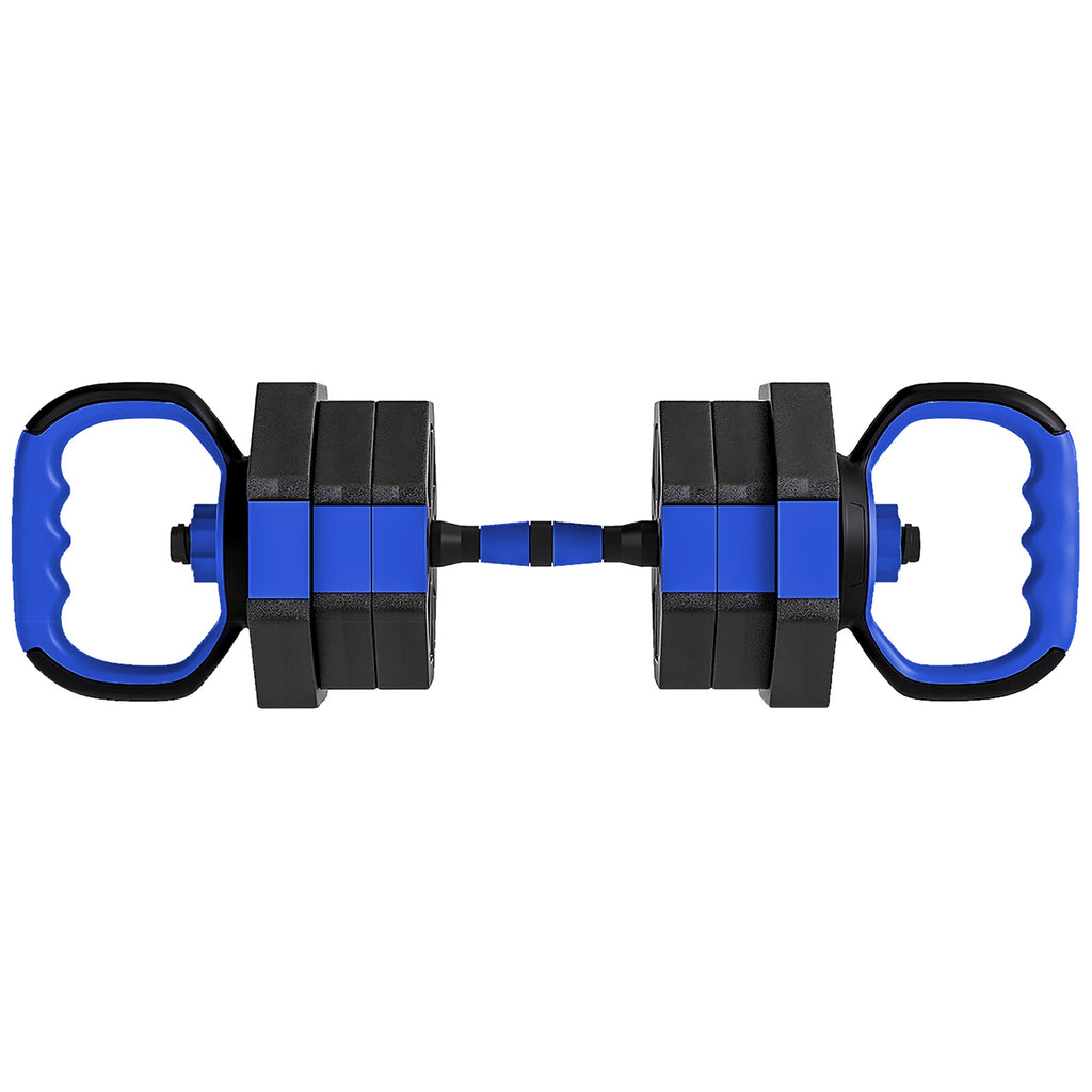 Ensemble d'haltères musculation 6-en-1 haltère réglable 20 kg kettlebell, barre de musculation support pour pompes bleu-0