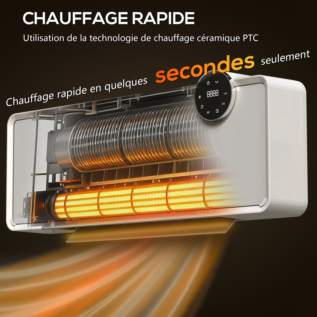 Chauffage mural en céramique 1000/2000W, radiateur électrique, ventilateur, thermostat, minuterie, 54x18,7x12,3cm, blanc-3