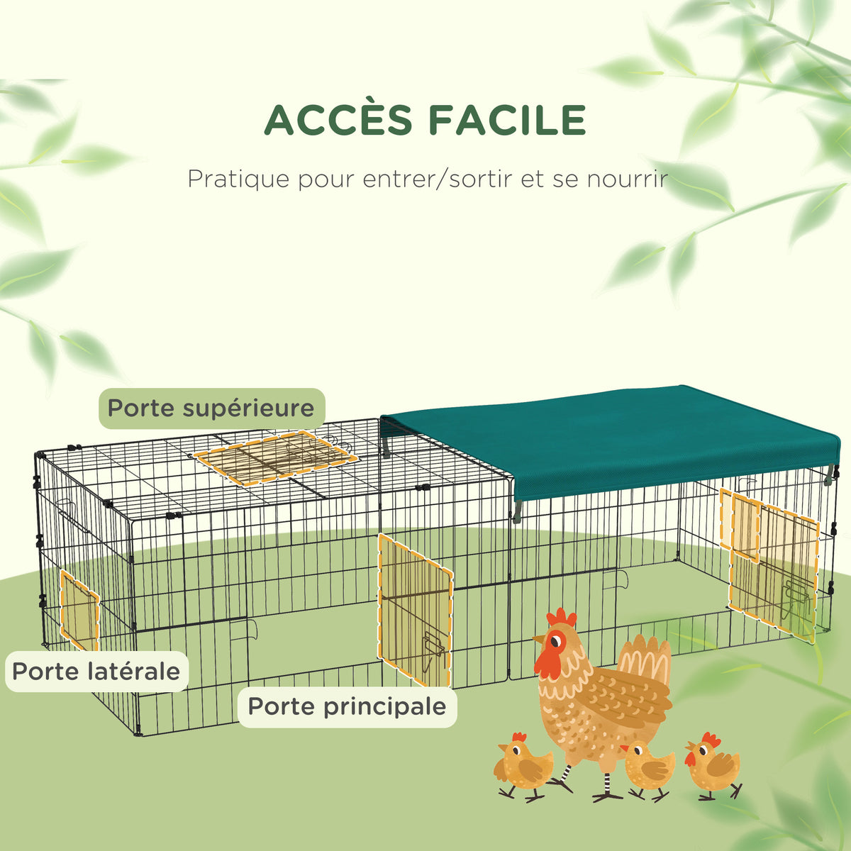 Parc enclos modulable acier avec bache pour lapins rongeurs petits animaux intérieur extérieur 185L x 75l x 50H cm vert-3