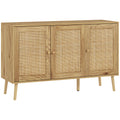Buffet salon meuble de rangement avec placards à portes en rotin et étagère réglable, bois naturel-0