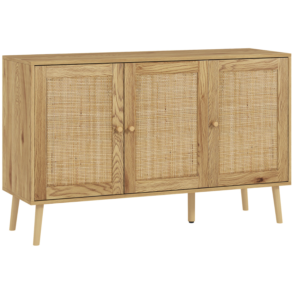 Buffet salon meuble de rangement avec placards à portes en rotin et étagère réglable, bois naturel-0