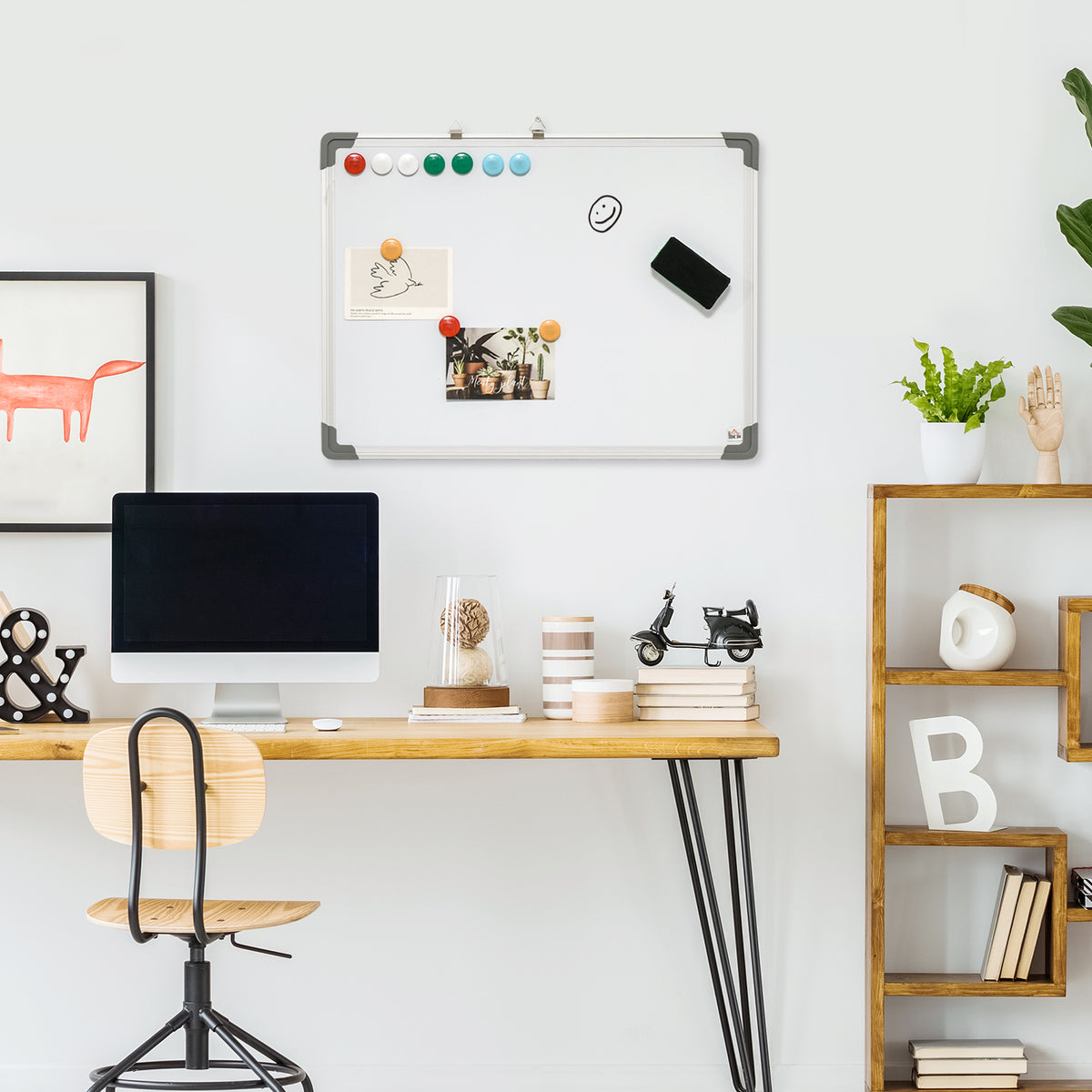 Tableau blanc magnétique cadre aluminium 60 x 45 cm avec feutres, effaceur et aimants-1