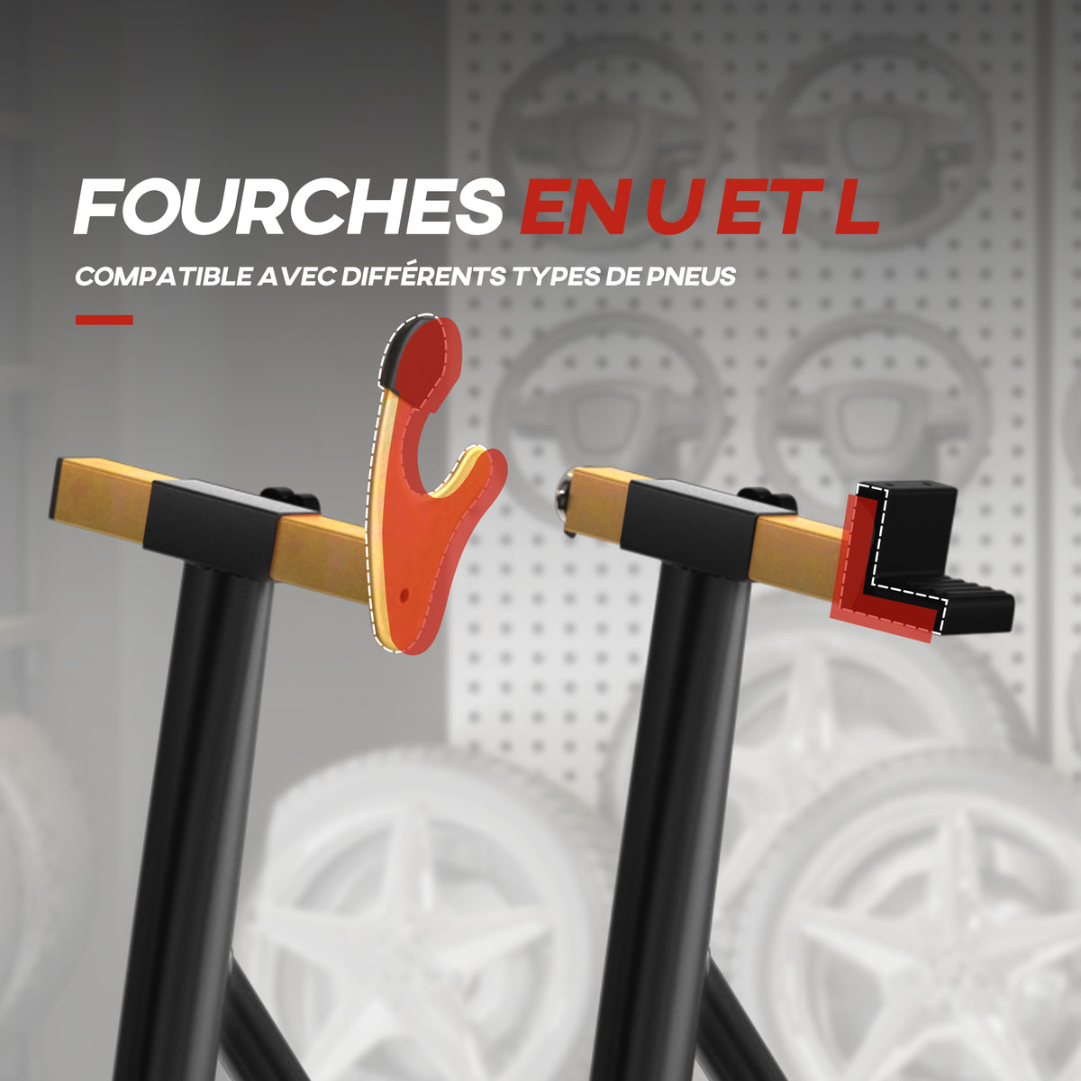 Support béquille de moto arrière support de roue lève moto arrière sur roulettes avec bobine de bras oscillant U, noir-3