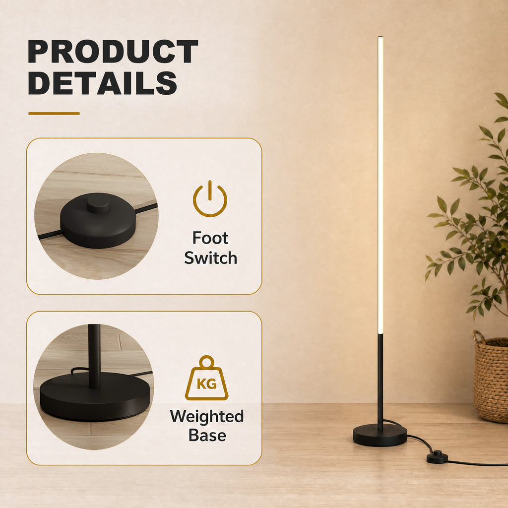 Lot de 2 Lampadaires d'Angle LED 1450lm Lampe d'Angle Dimmable 150cm 3 Niveaux de Luminosité Interrupteur au Pied Noir-7