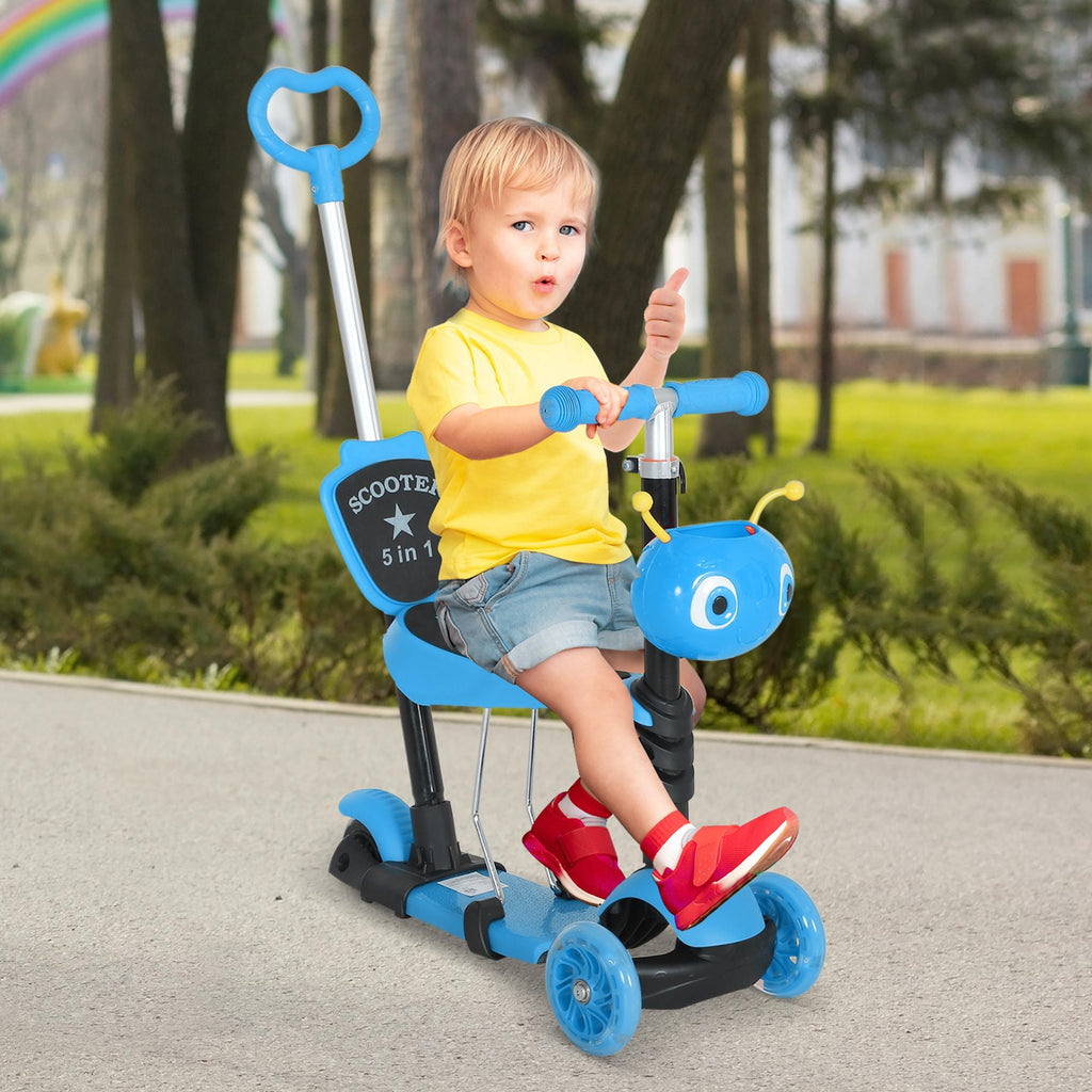 3 en 1 Trottinette pour Enfants Trottinette 3 Roues évolutive Hauteur Guidon réglable charge max. 50 Kg Canne télescopique Selle Dossier Amovible Bleu-9