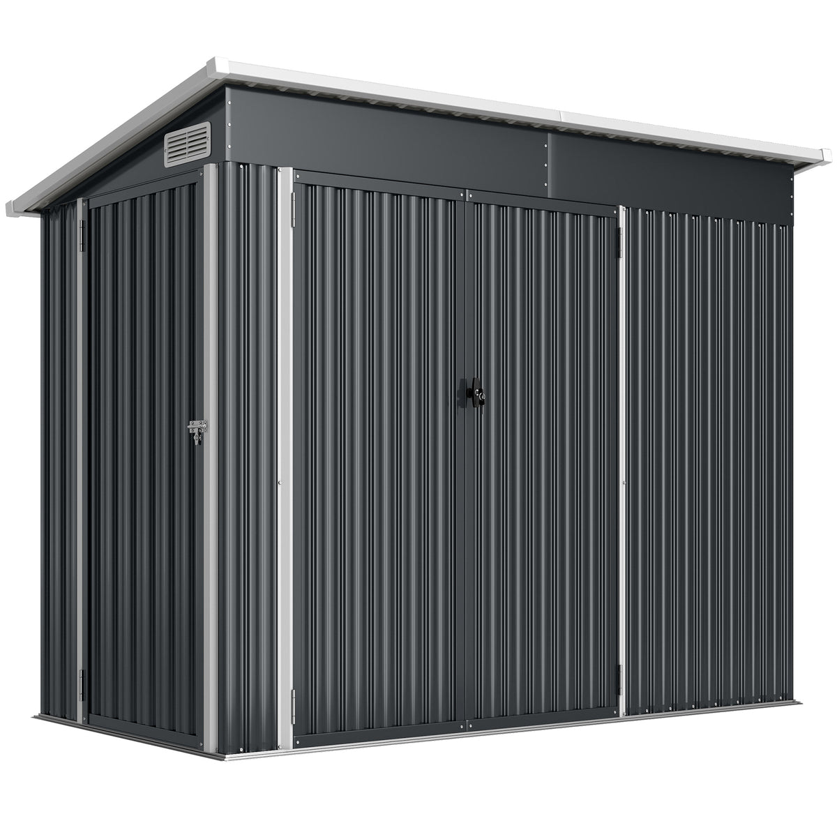 Abri de jardin en métal cabane jardin extérieure triple porte verrouillable toit incliné aérations 234x132x185cm gris-0