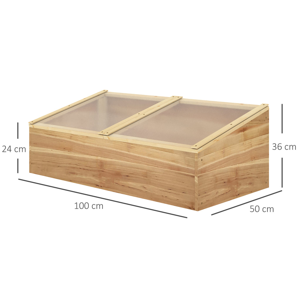 Mini Serre de Jardin Serre pour semis dim. 100L x 50l x 36H cm Toit 2 pans ouvrables séparemment Panneaux de Polycarbonate Bois Sapin pré-huilé-2