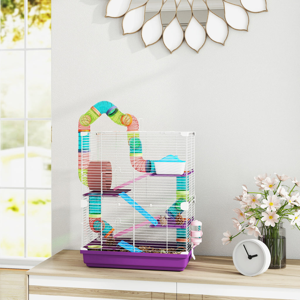 Cage pour hamster rongeur 4 étages avec tunnels mangeoire roue maison échelles 46 x 30 x 58 cm violet-9