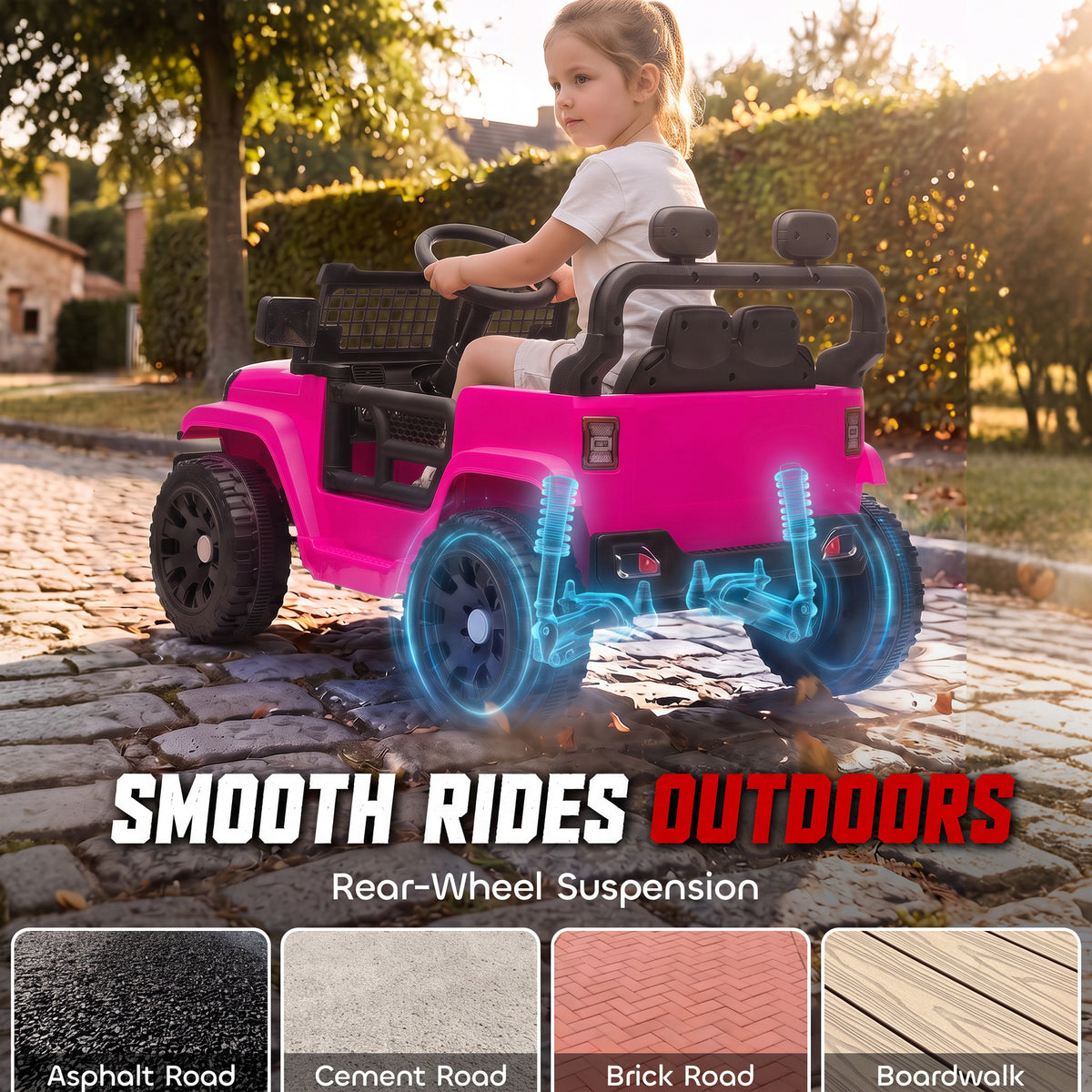 Voiture Électrique Enfants 12V, Buggy Électrique Enfants, 2-4 km/h, 2 Moteurs, Télécommande, Batterie Lithium, Rose-7