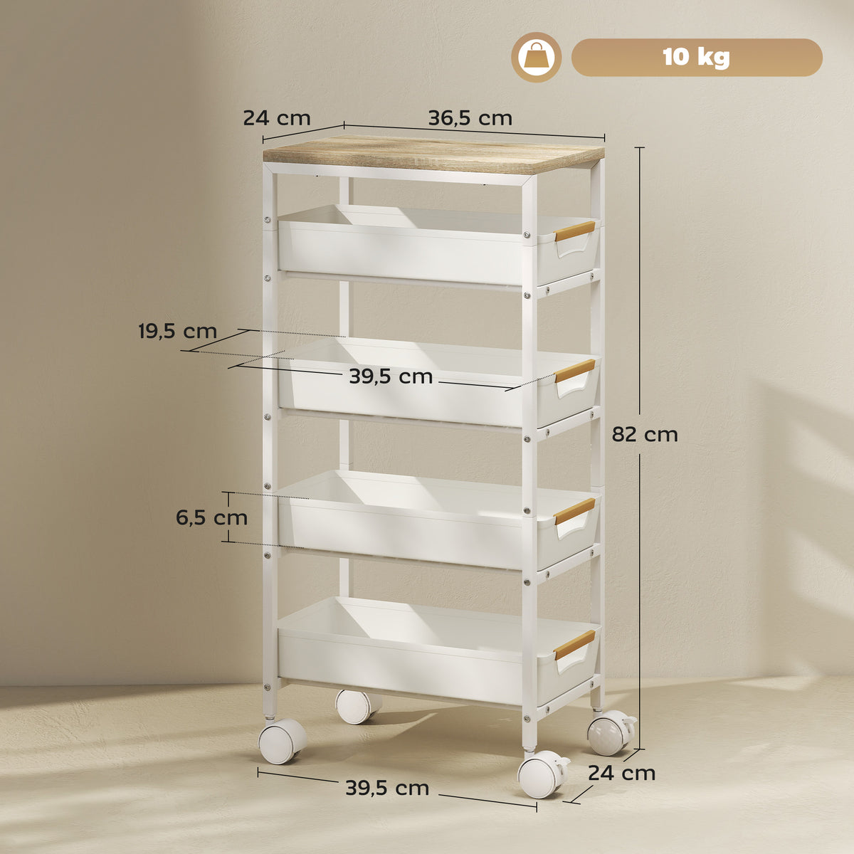Desserte cuisine, chariot de rangement à roulettes 5 niveaux avec 4 tiroirs coulissants, étagère de rangement, blanc-2