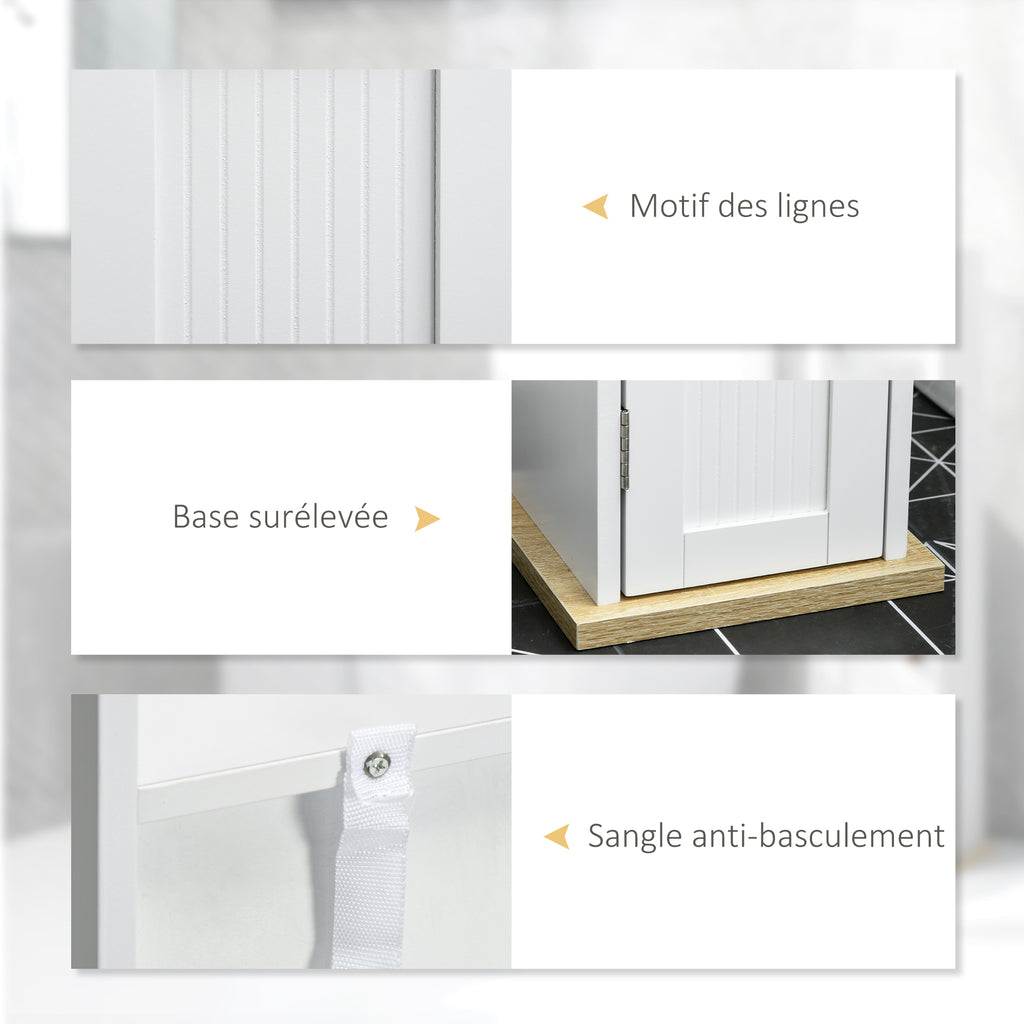 Meuble de salle de bain support papier toilette avec placard et étagères réglables 20 x 20 x 80 cm blanc-5