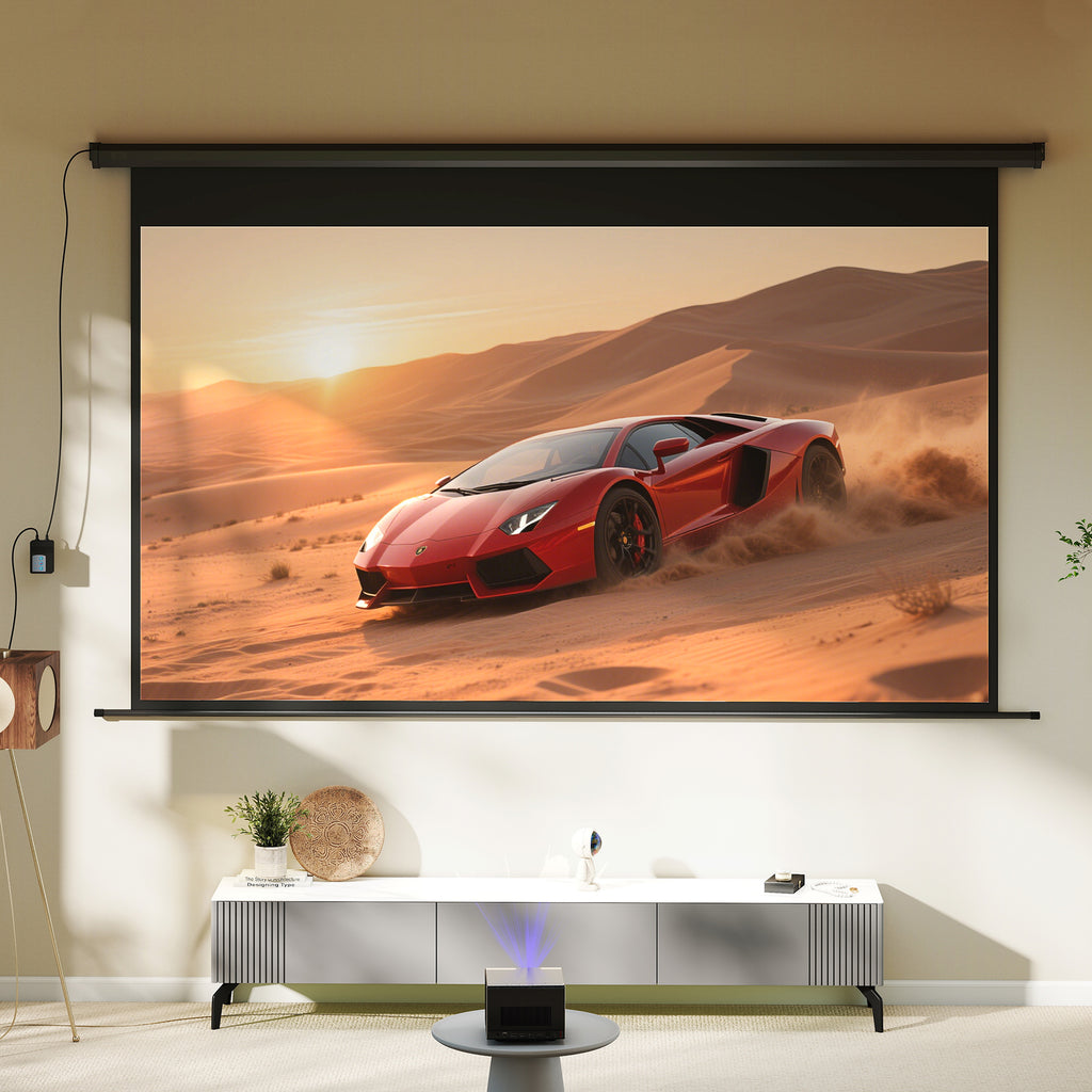 Écran de projection motorisé 120 pouces, 16:9 4K HD, fixation mural ou plafond avec télécommande, 297x8x183cm-7