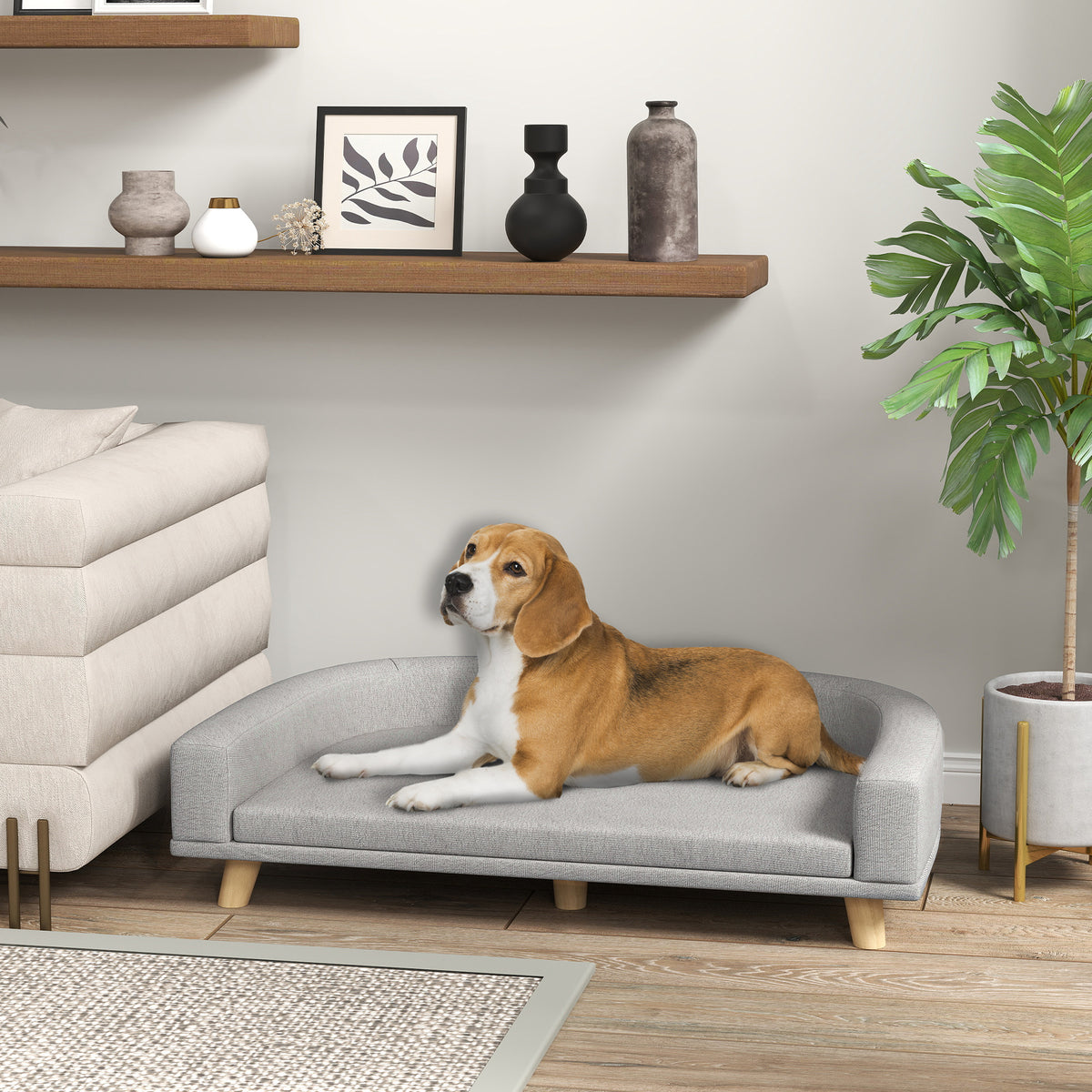 Canapé pour chien grand lit surélevé pour chien coussin lavable cadre en bois tissu polyester 98 x 67 x 25 cm gris-1