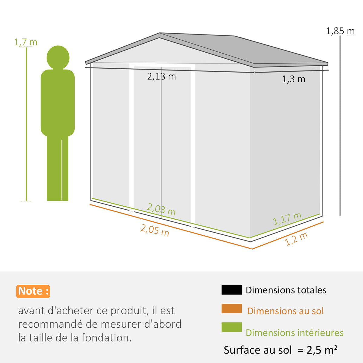 Abri de Jardin 2,77 m² cabane de jardin armoire de jardin Dim. 213L x 130l x 185H cm Porte coulissante Acier marron-2