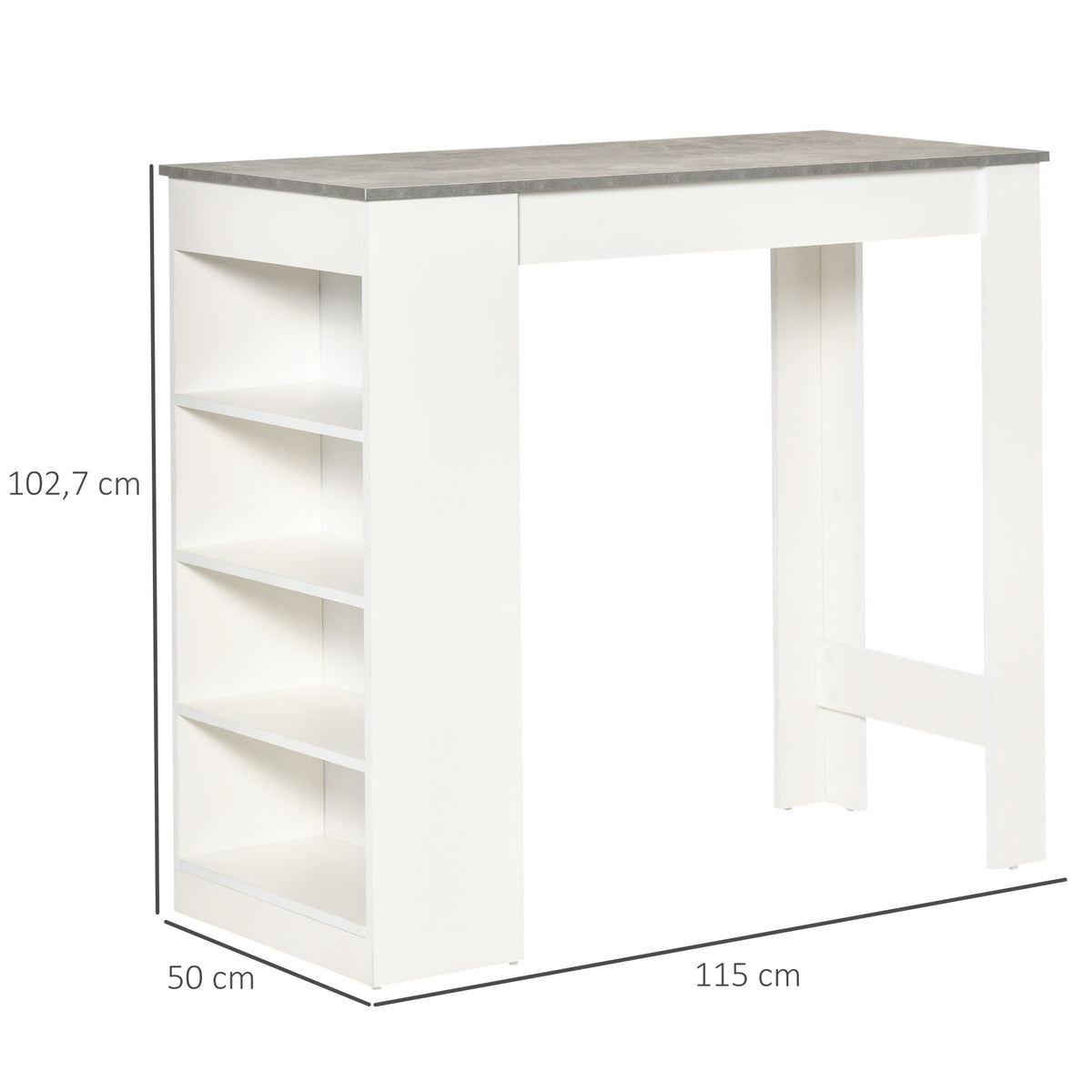 Table de bar pour 2 personnes, table haute mange debout avec 4 étagères ouvertes, 115x50x102,7cm, blanc et gris-2