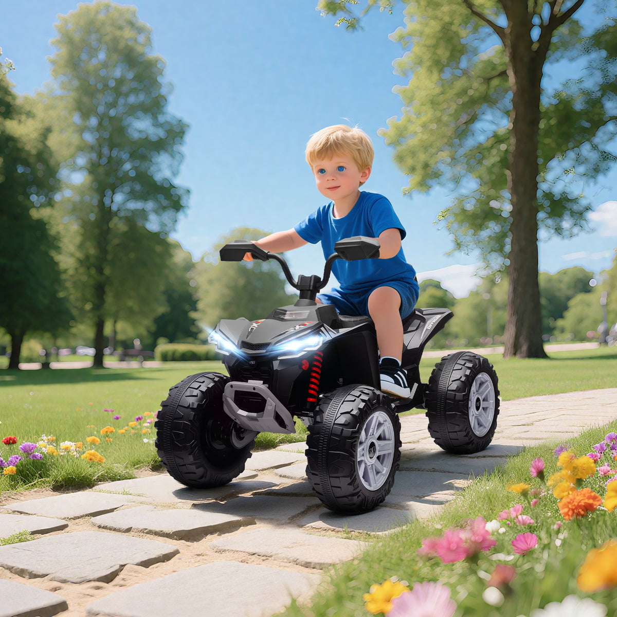 Quad électrique enfant 24V, voiture électrique enfants ATV, double moteur, phares, port USB et MP3, 109x68,5x76cm, noir-1