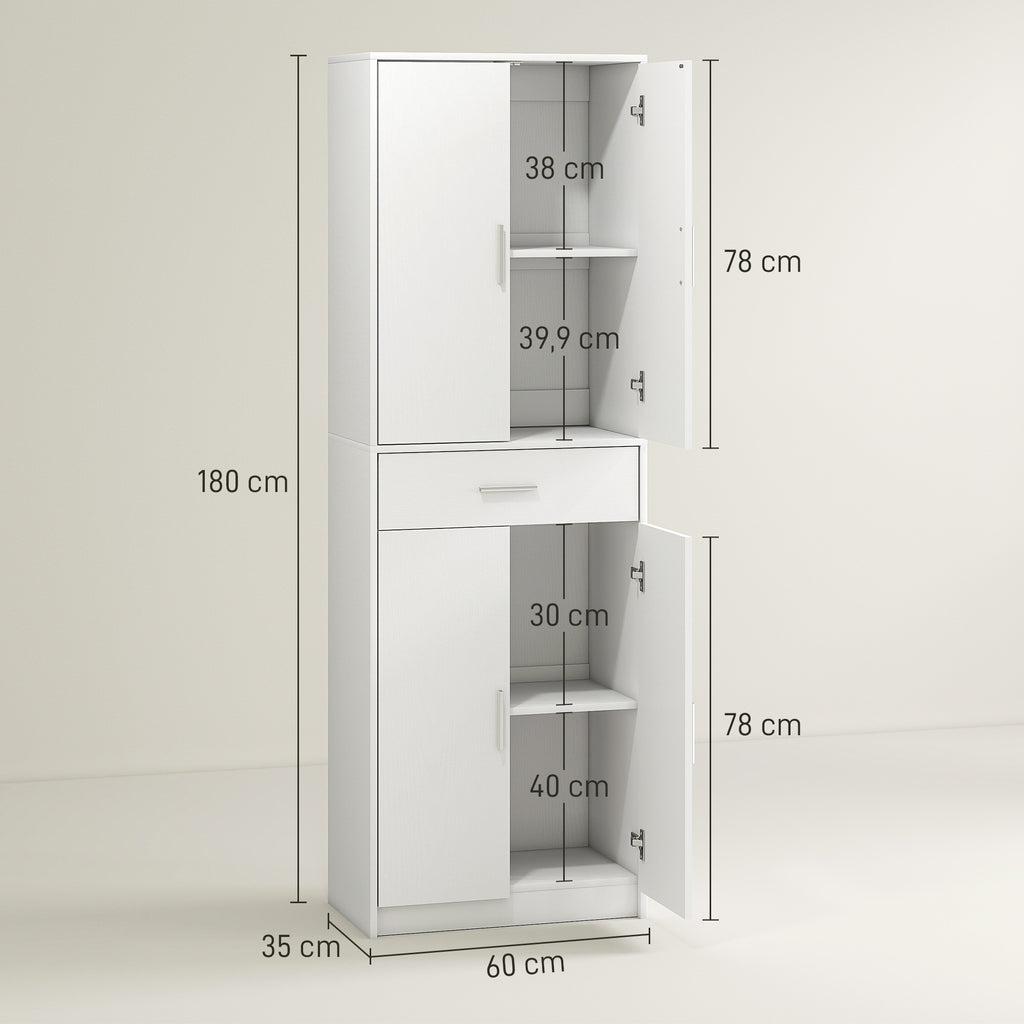 Armoire de cuisine moderne avec placards à portes, étagères réglables et tiroir, 60 x 35 x 180 cm, blanc-2