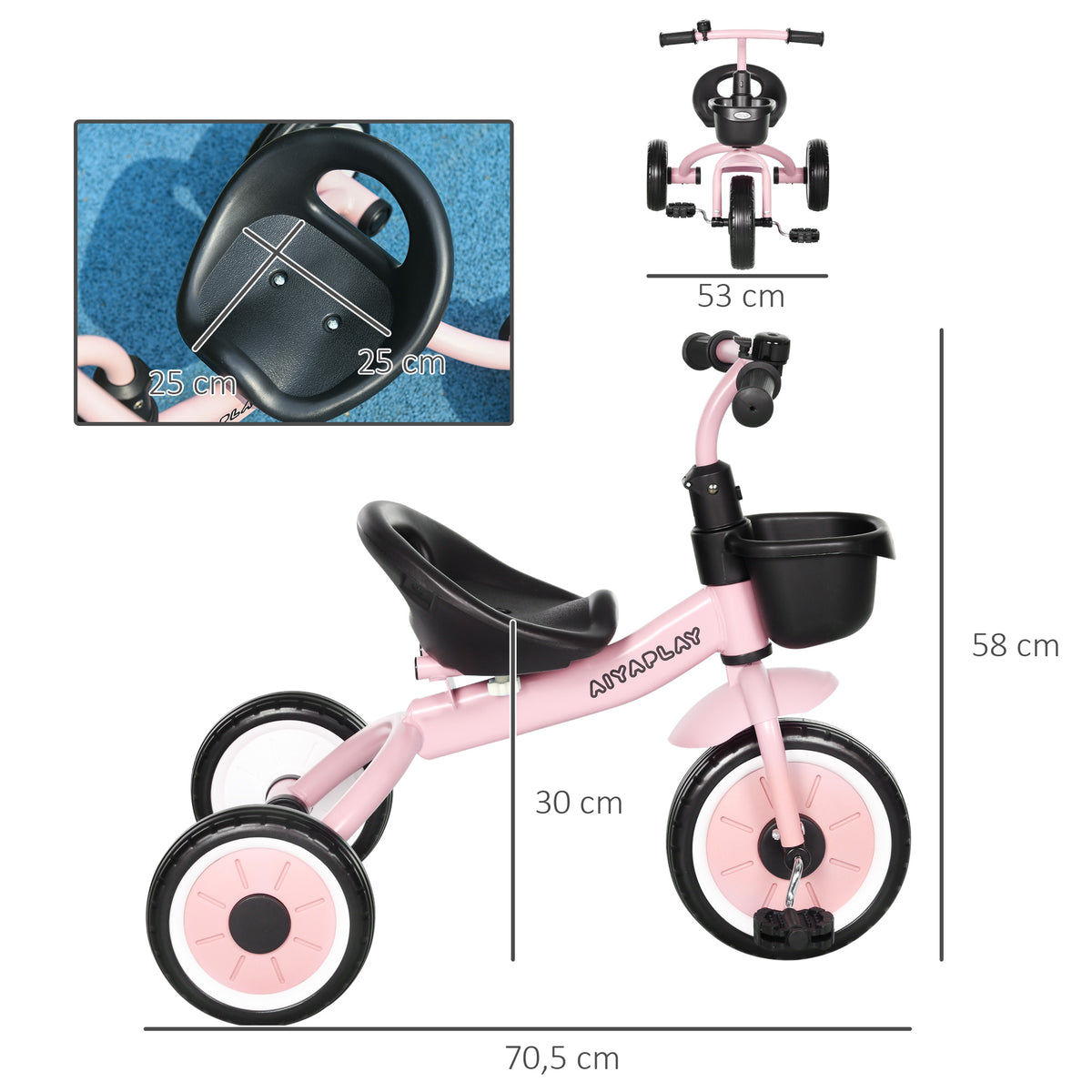 Tricycle enfants avec sonnette et panier selle réglable avec dossier - pour enfant de 2 à 5 ans rose-2