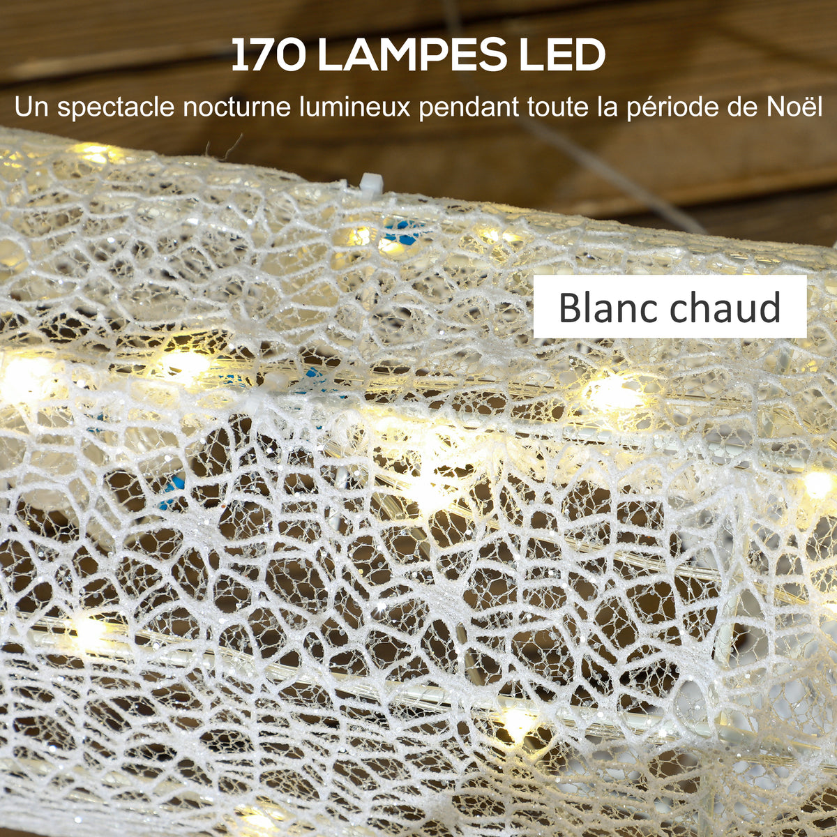 Renne et traîneau lumineux de Noël avec 170 LED blanc chaud, décoration de Noël pour intérieur et extérieur, 50x29x42cm-3