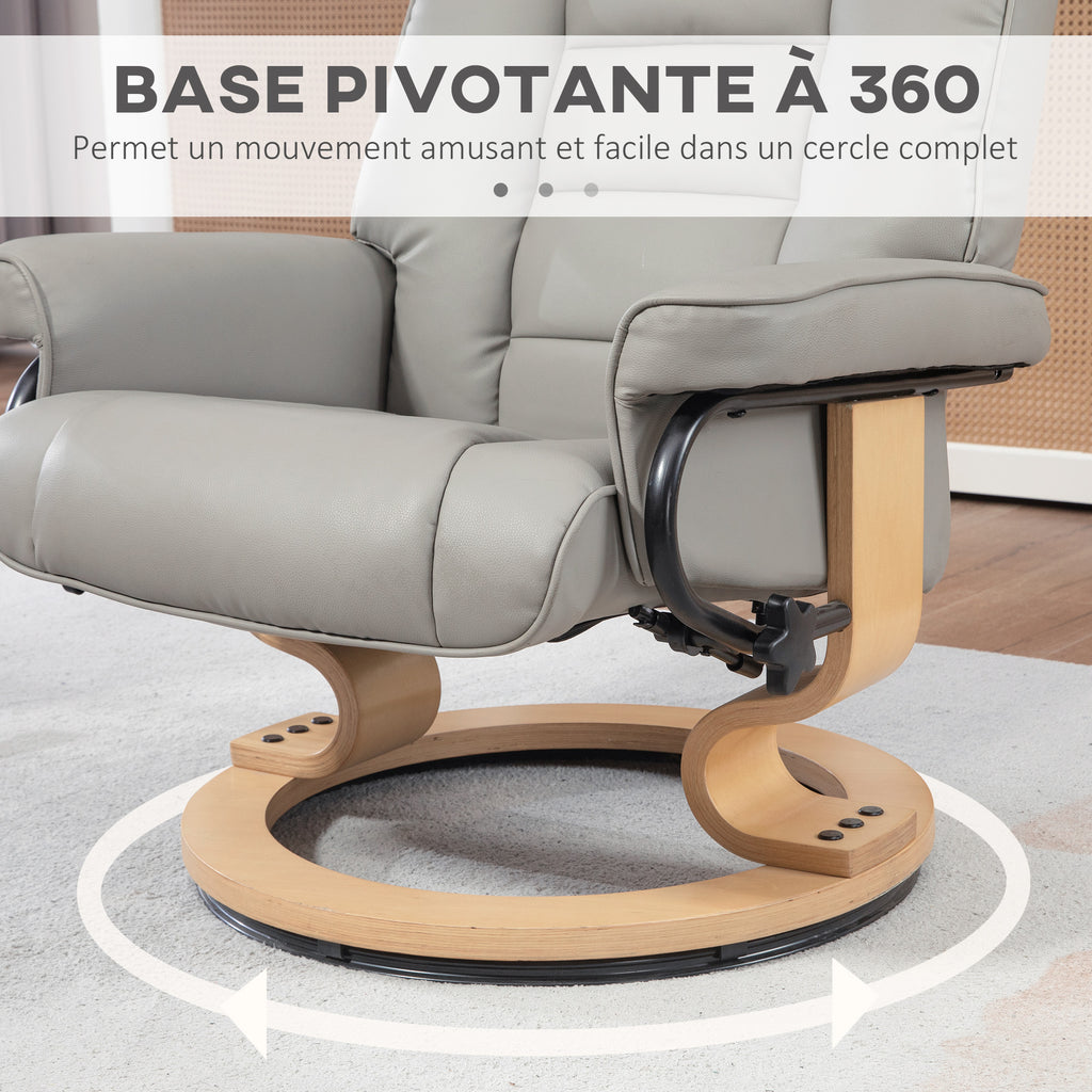 Fauteuil de relaxation inclinable avec repose-pied, pivotant, cadre en bois , revêtement synthétique gris-4