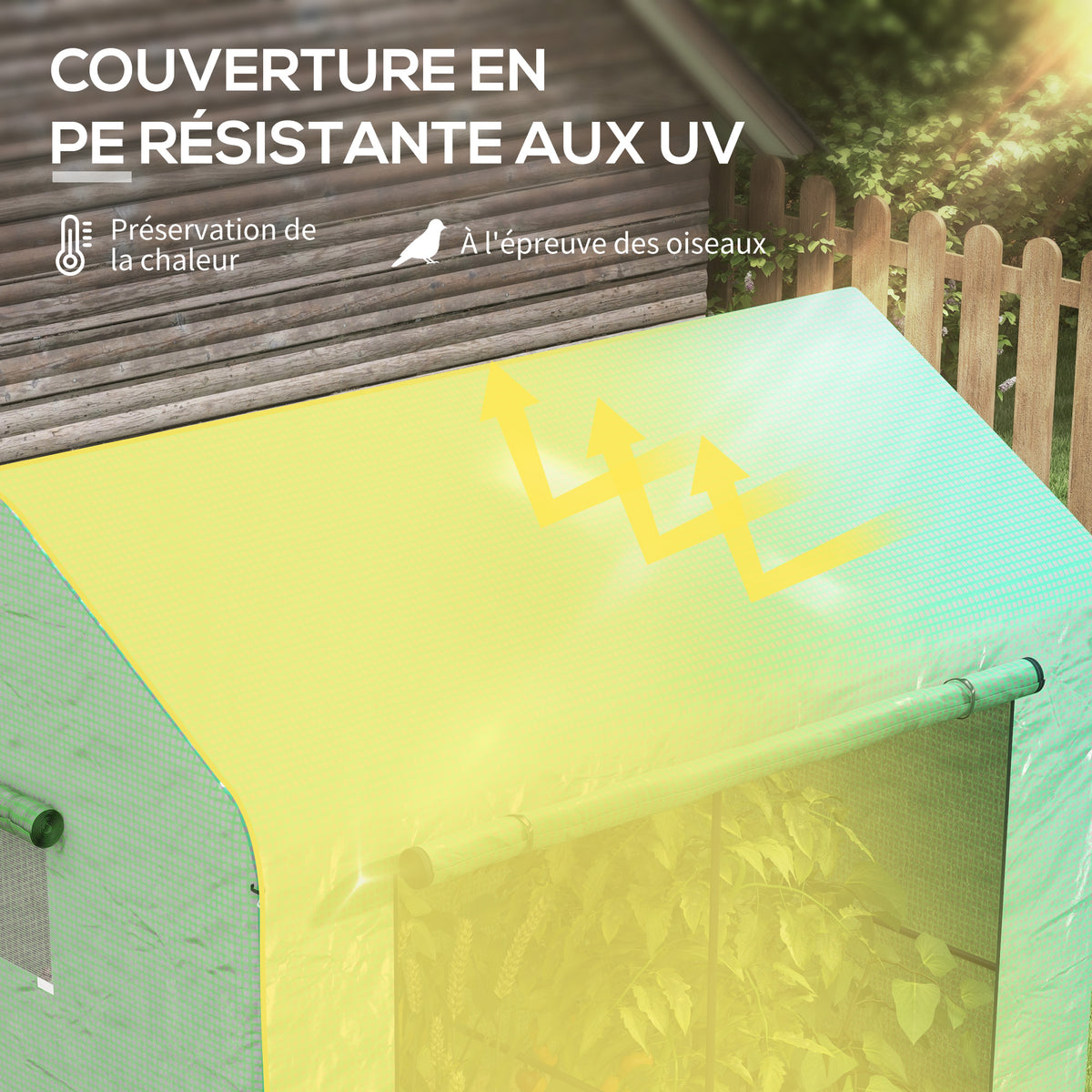 Serre de jardin 2,8m² avec 1 grande porte enroulable et 2 fenêtres, dim. 200L x 140l x 200H cm, vert-3
