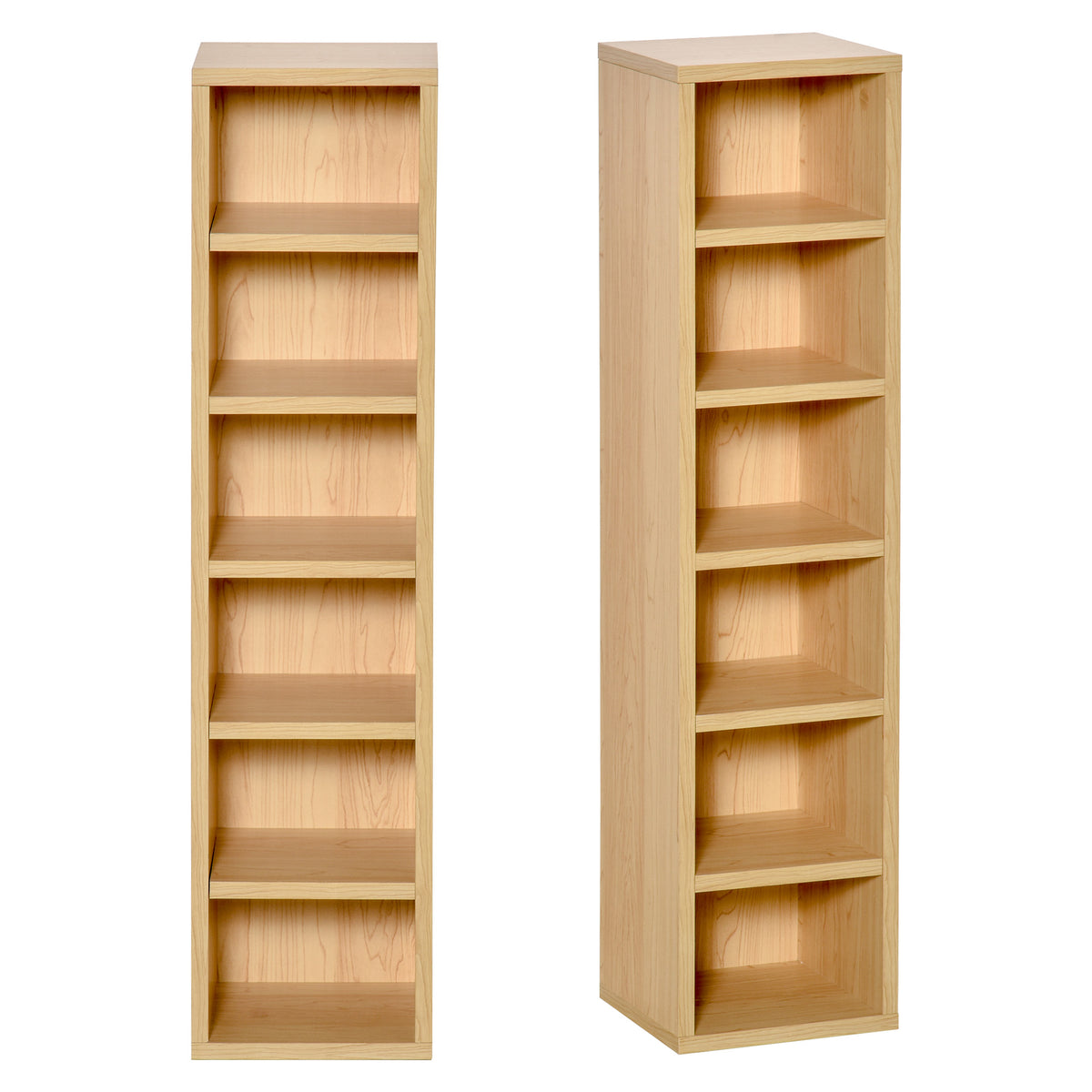 Lot de 2 étagères colonnes Armoire de Rangement CD-DVD 6 + 6 Compartiments dim. 21L x 19l x 88H cm capacité Max. 160 CD Naturel-0