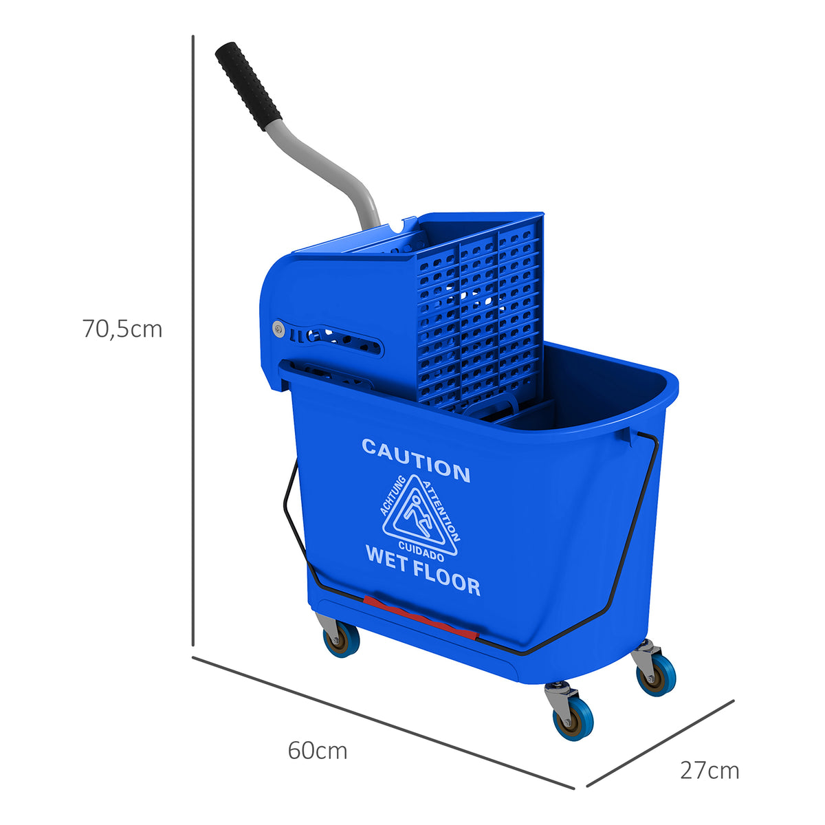 Chariot de nettoyage lavage seau de ménage 20 L avec essoreur et séparateur eau sale propre bleu 60L x 27l x 70,5H cm-2
