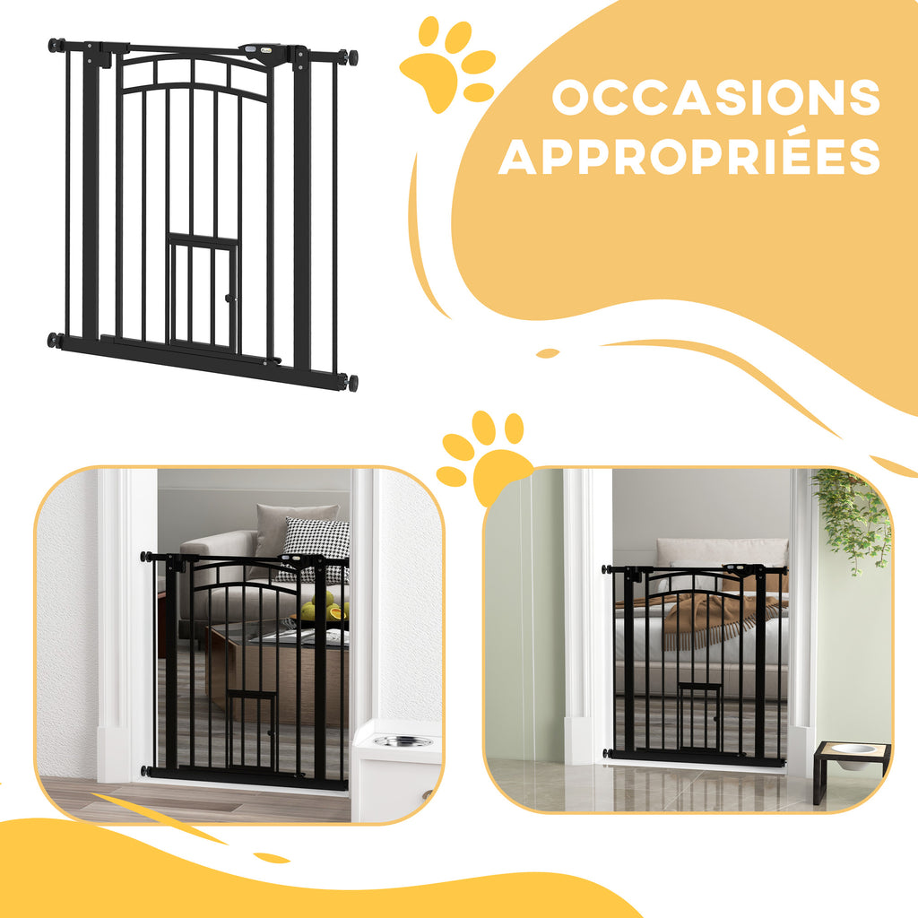 Barrière de sécurité animaux chien porte fermeture automatique sans perçage de 74 à 80 cm acier noir-8