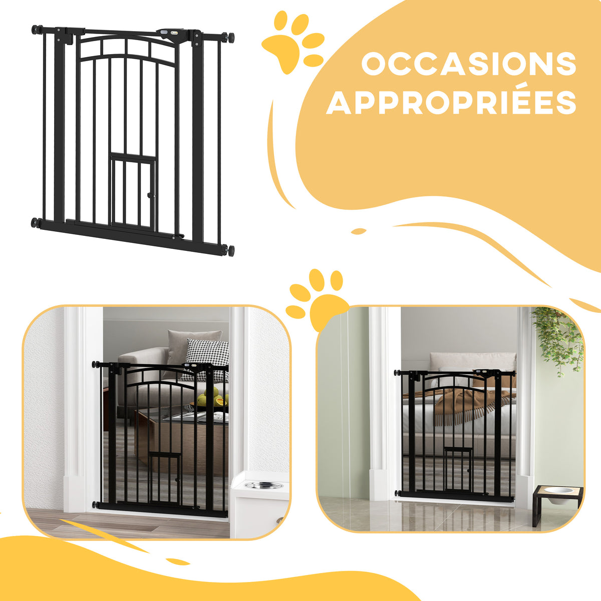 Barrière de sécurité animaux chien porte fermeture automatique sans perçage de 74 à 80 cm acier noir-8