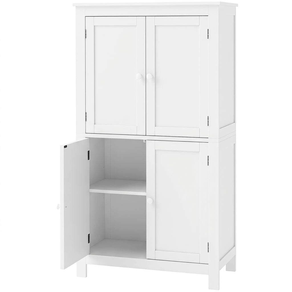 Meuble de salle de bain, meuble de rangement étroit avec 4 portes et étagères réglables, style moderne, blanc-0