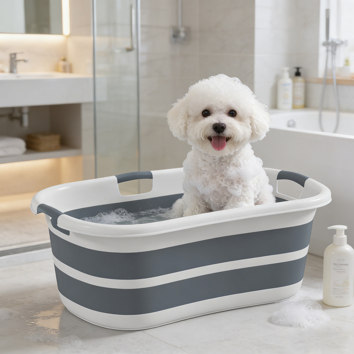 Baignoire pour Chien, Baignoire Pliable et Portable avec Trou de Drainage, pour Petits Chiens et Chiots, Gris-9