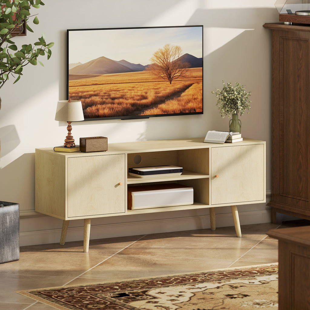 Meuble TV meuble télé pour téléviseur jusqu'à 55 pouces 2 placards et 2 étagères ouvertes 120x34x50cm effet bois naturel-8