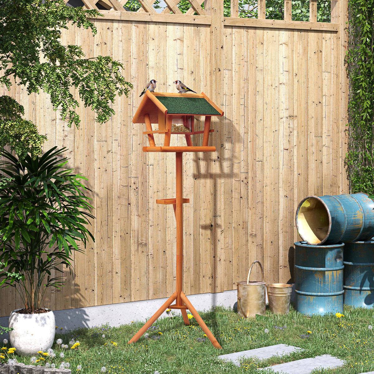 Mangeoire pour Oiseaux Sauvages sur Pied, Nichoir à Plateau, Abri à Oiseaux en Bois pour Extérieur, 150cm-1