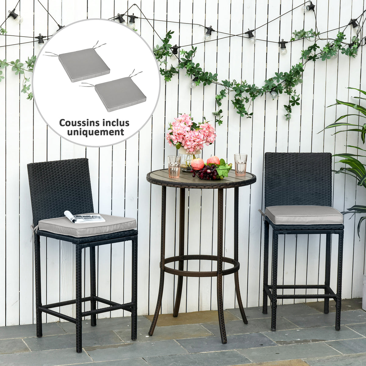 Lot de 2 Coussins de Chaise Fauteuil de Jardin Coussins d'assise déhoussables Rembourrage 5 cm Polyester Gris clair-1