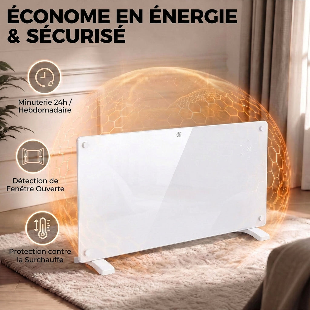 Radiateur Électrique Connecté WiFi 2000 W, Chauffage Convecteur Sur Pied ou Mural, Télécommande, Écran LED, 15-22m²-5