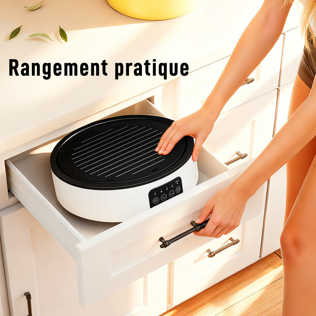 Plaque de cuisson et de barbecue 2 en 1 céramique, 2000 W, 4 niveaux puissance, chauffage infrarouge, blanc-6
