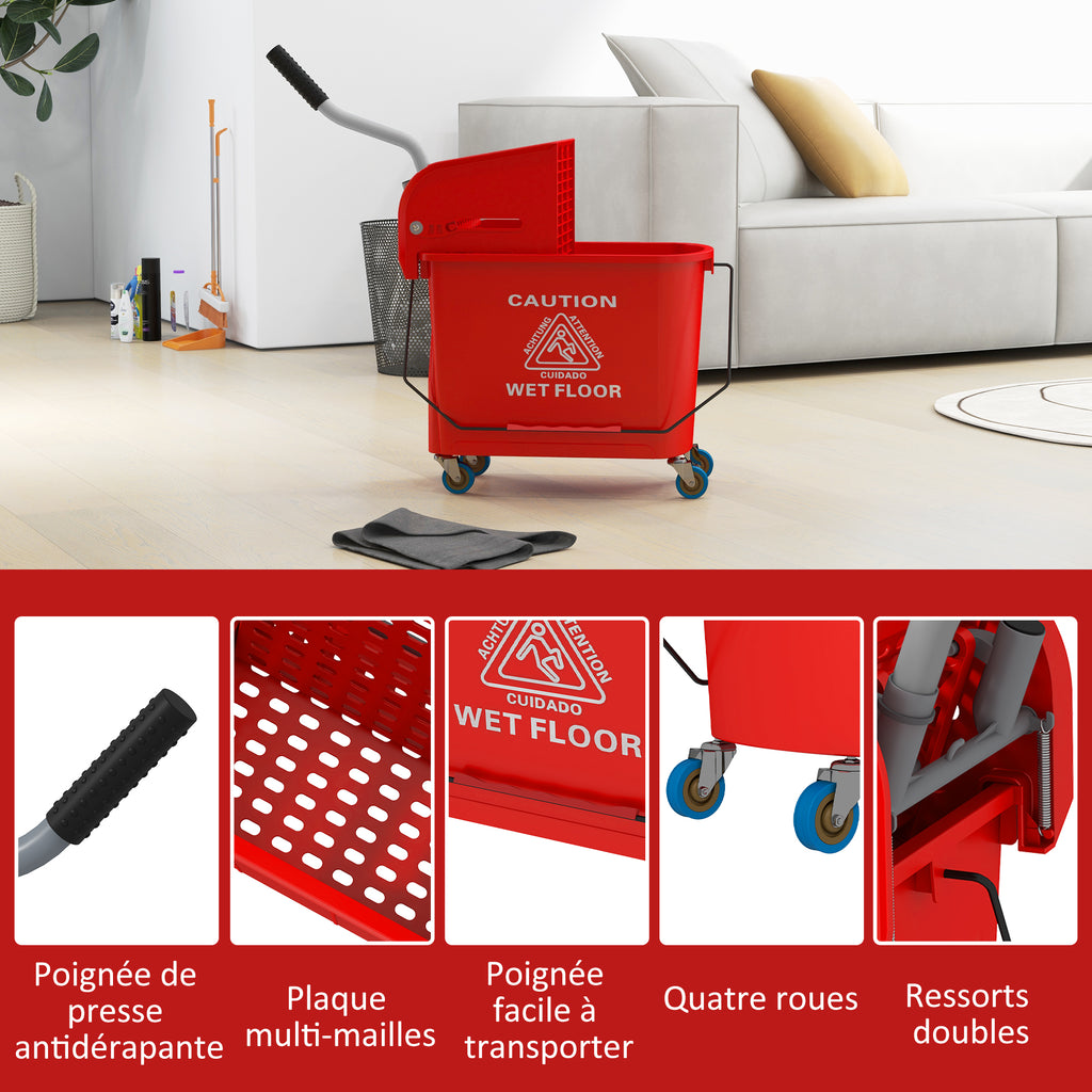 Chariot de nettoyage lavage seau de ménage 20 L avec essoreur et séparateur eau sale propre rouge 60L x 27l x 70,5H cm-7