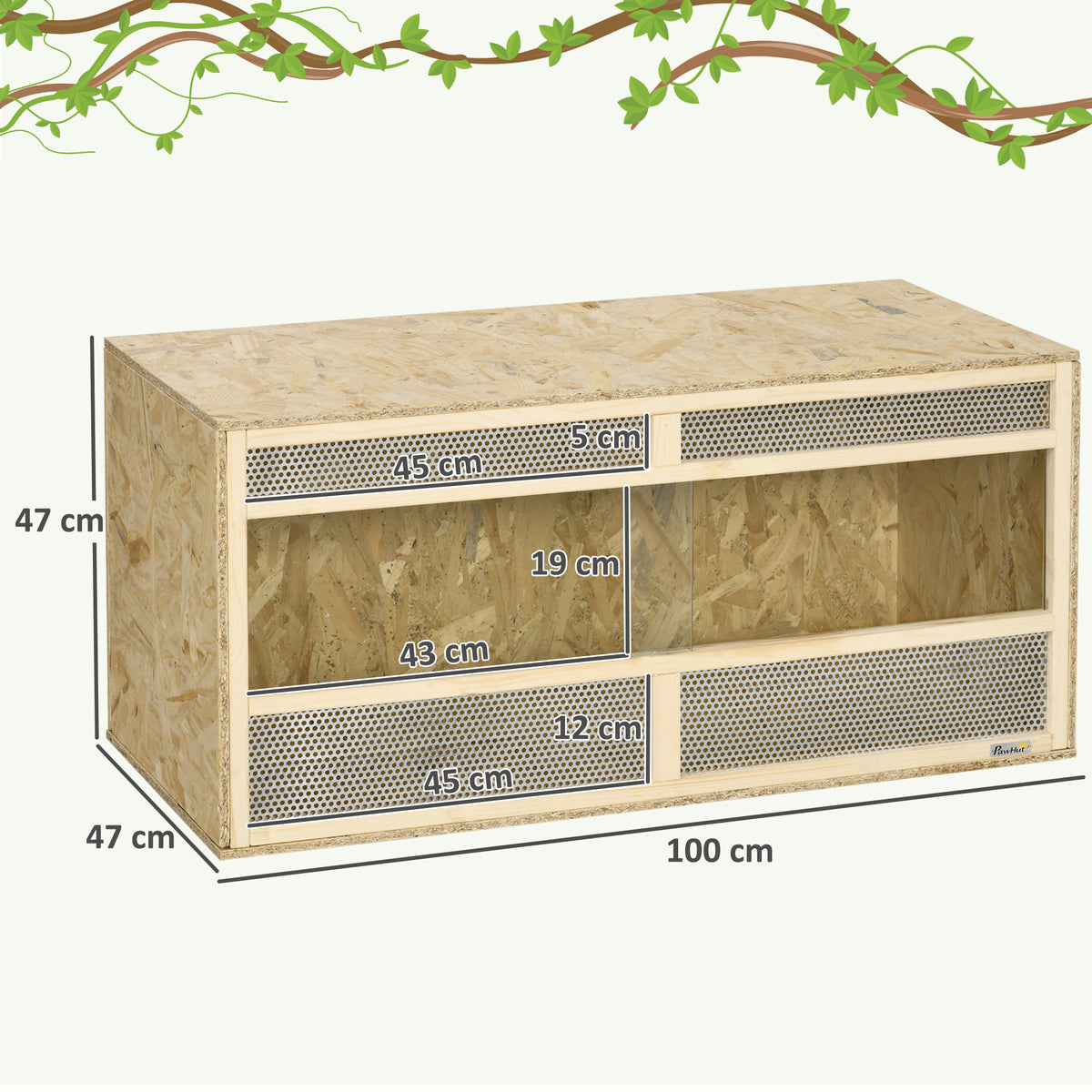 Terrarium en bois OSB pour reptiles avec porte coulissante en verre - 100 x 47 x 47 cm naturel-2