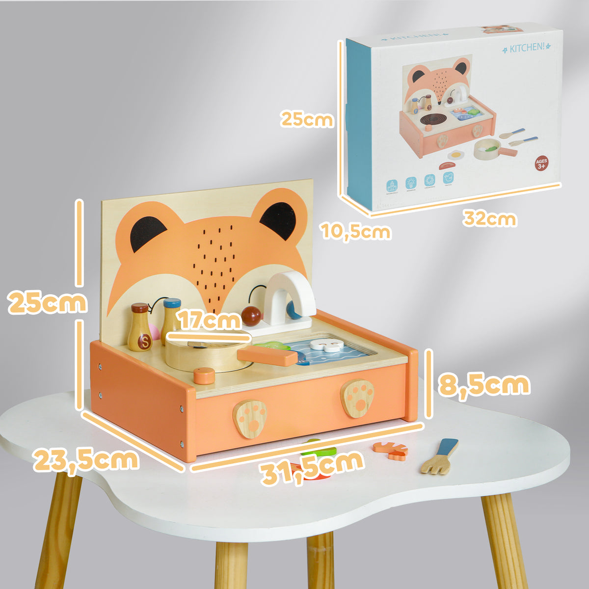 Mini-cuisine en bois jouet enfant avec 12 accessoires poêle spatule condiments fruits légumes - pour 3-5 ans --2