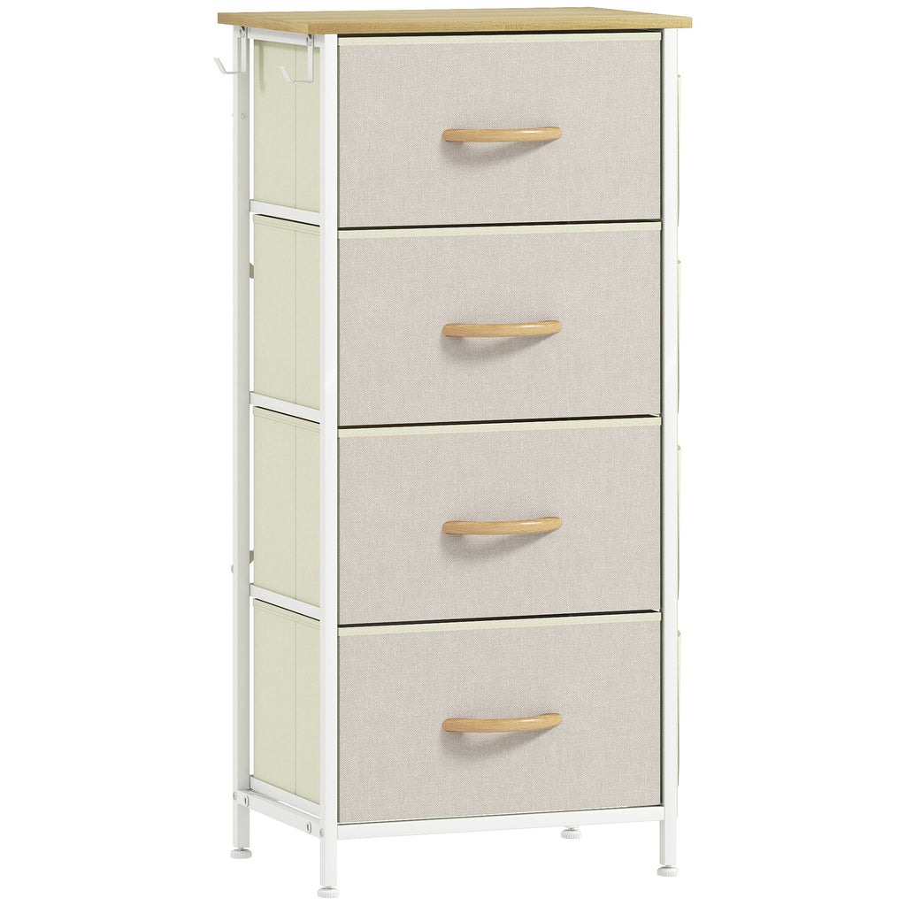 Commode 4 tiroirs en tissu, meuble de rangement avec 4 poches, 2 crochets, structure en acier, 45 x 30 x 94,5 cm, beige-0
