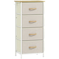 Commode 4 tiroirs en tissu, meuble de rangement avec 4 poches, 2 crochets, structure en acier, 45 x 30 x 94,5 cm, beige-0